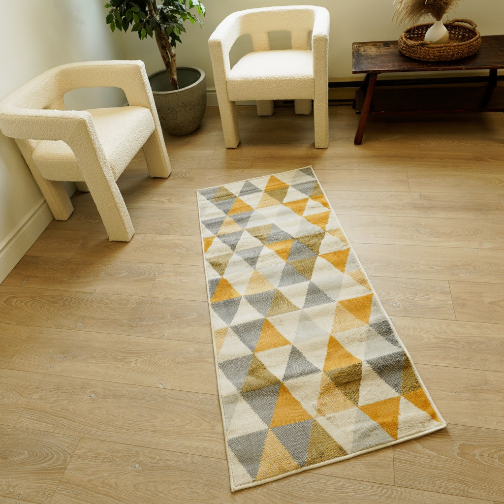 4' X 6' Yellow and Ivory Geometric Area Rug