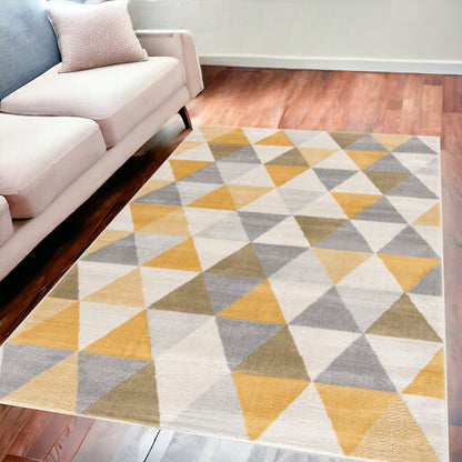 4' X 6' Yellow and Ivory Geometric Area Rug