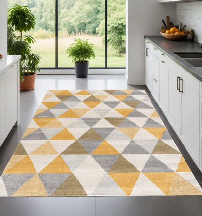 4' X 6' Yellow and Ivory Geometric Area Rug