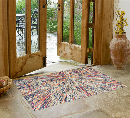 4' X 6' Cream Celestial Burst Abstract Area Rug