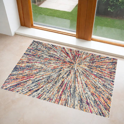 4' X 6' Cream Celestial Burst Abstract Area Rug