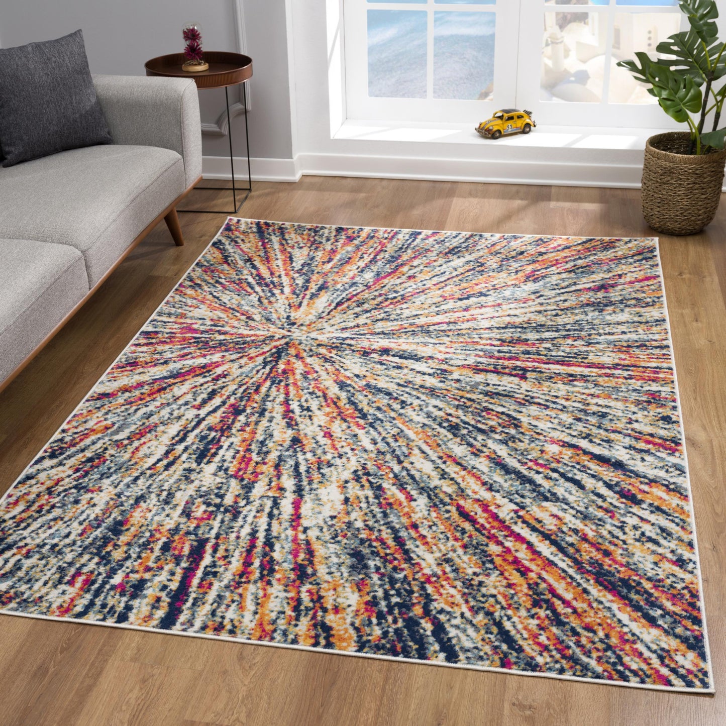 4' X 6' Cream Celestial Burst Abstract Area Rug