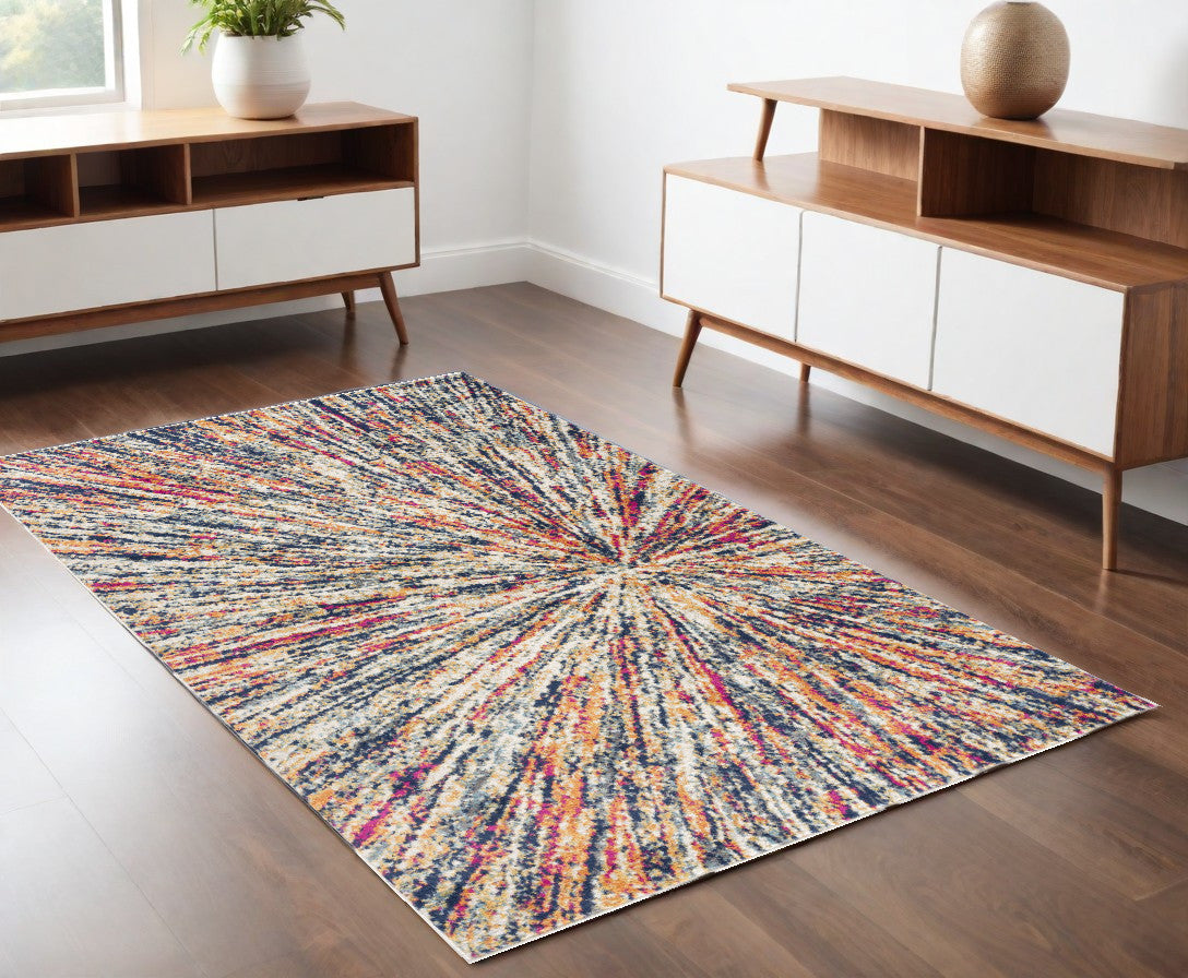 4' X 6' Cream Celestial Burst Abstract Area Rug