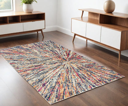 4' X 6' Cream Celestial Burst Abstract Area Rug