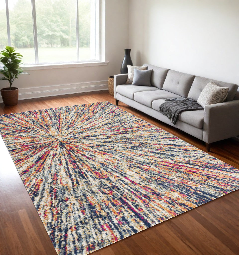 4' X 6' Cream Celestial Burst Abstract Area Rug