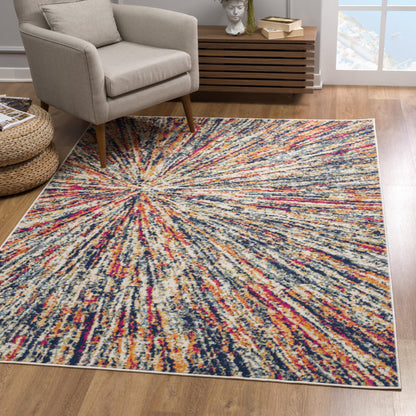 4' X 6' Cream Celestial Burst Abstract Area Rug