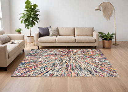 4' X 6' Cream Celestial Burst Abstract Area Rug