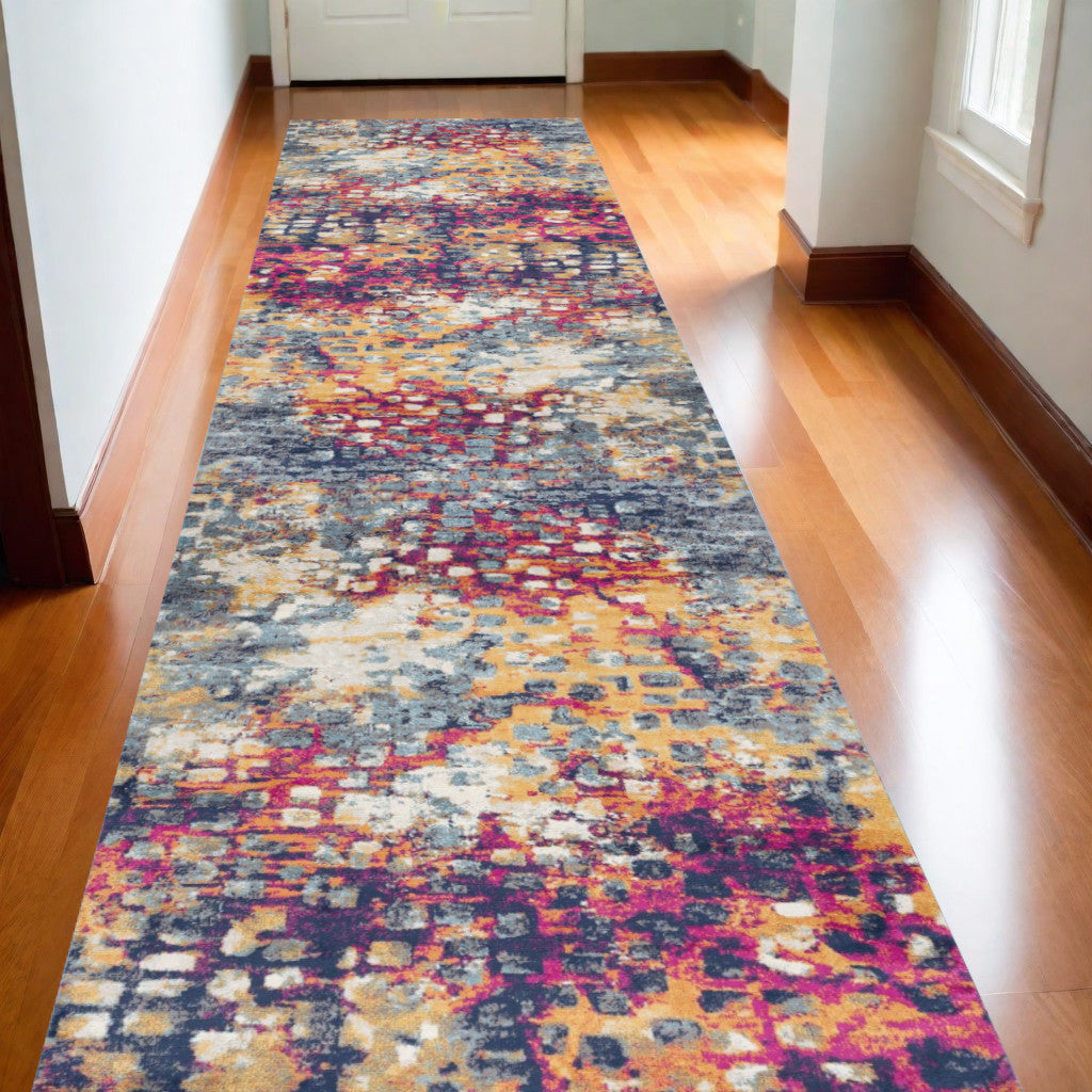 15' Runner Blue and Ivory Abstract Runner Rug