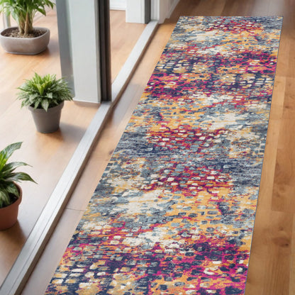 15' Runner Blue and Ivory Abstract Runner Rug