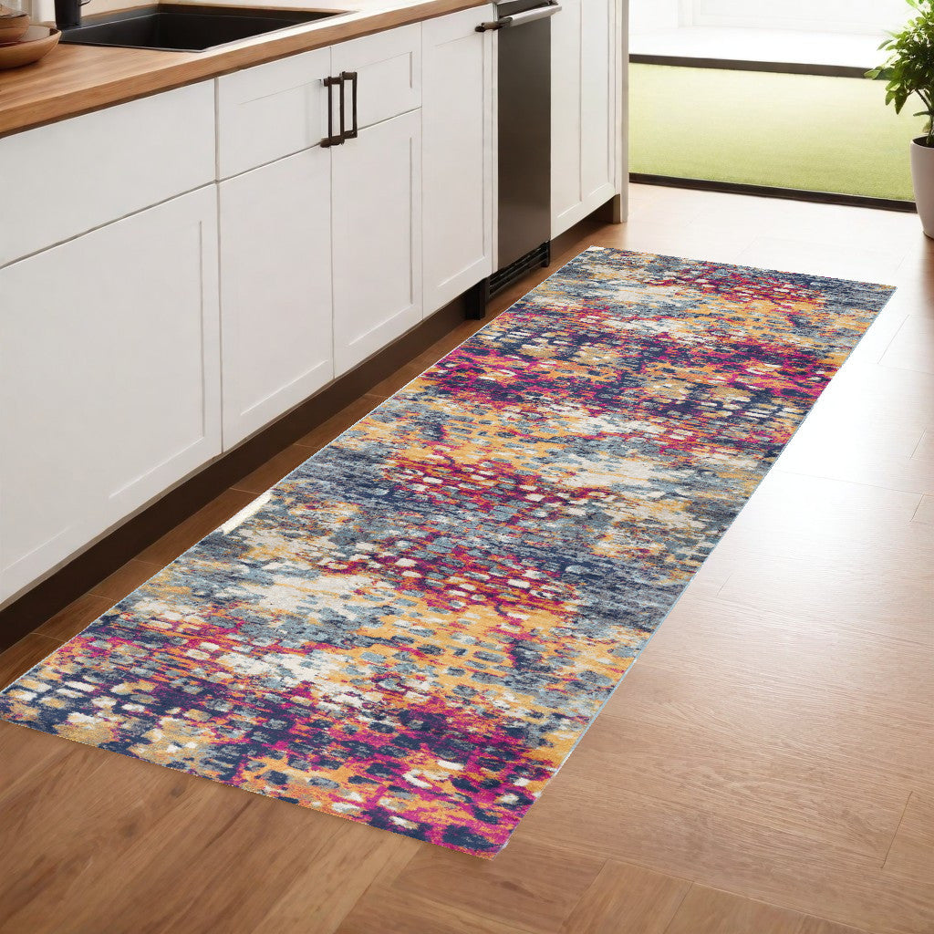 15' Runner Blue and Ivory Abstract Runner Rug