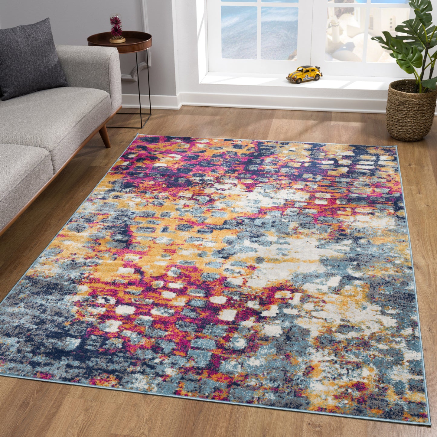 15' Runner Blue and Ivory Abstract Runner Rug