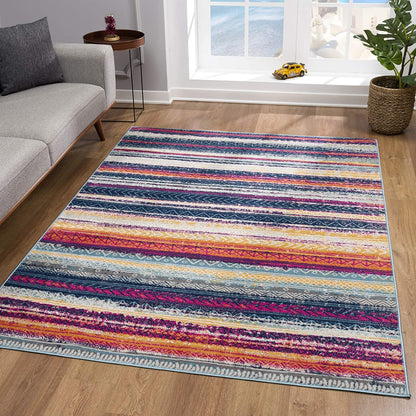 4' X 6' Multicolor Irregular Striped Area Rug