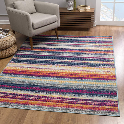 4' X 6' Multicolor Irregular Striped Area Rug