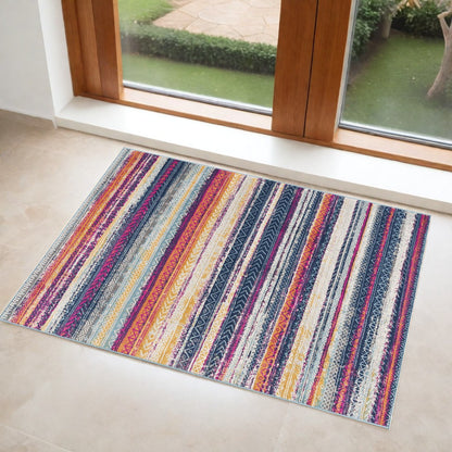 4' X 6' Multicolor Irregular Striped Area Rug