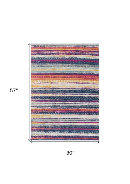 4' X 6' Multicolor Irregular Striped Area Rug