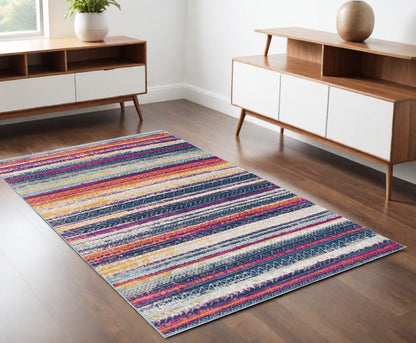 4' X 6' Multicolor Irregular Striped Area Rug