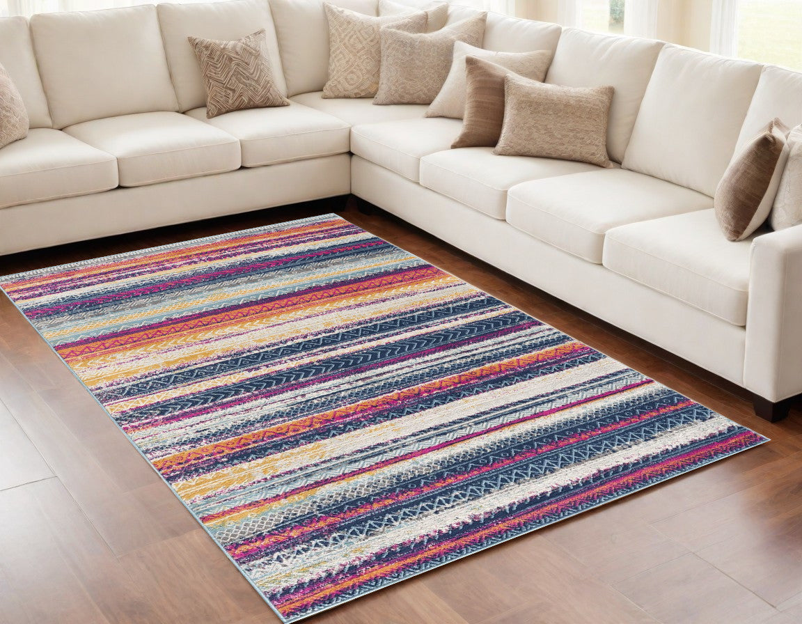 4' X 6' Multicolor Irregular Striped Area Rug