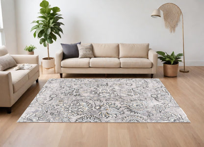 8' X 10' Gray Damask Power Loom Area Rug