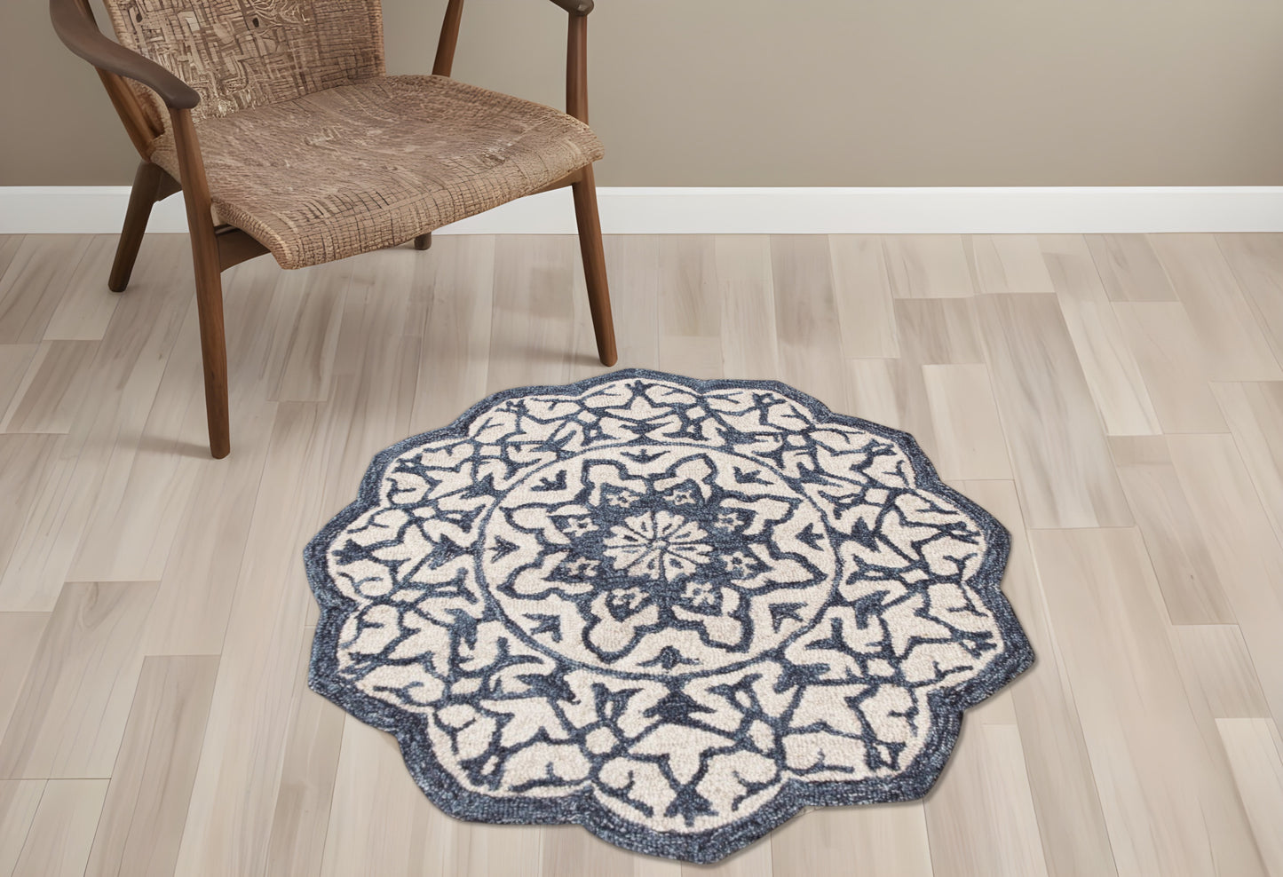 2' X 4' Navy And White Decorative Hearth Rug