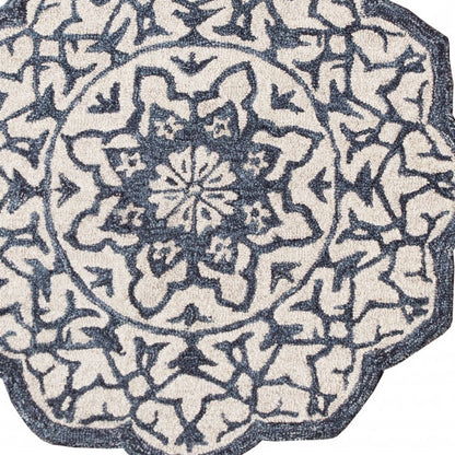 2' X 4' Navy And White Decorative Hearth Rug