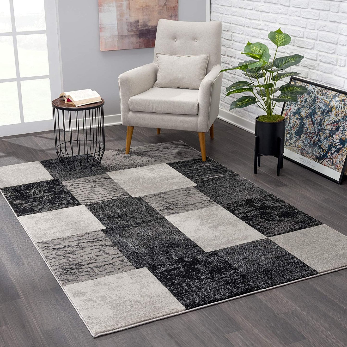 6' X 9' Gray Checkered Dhurrie Area Rug