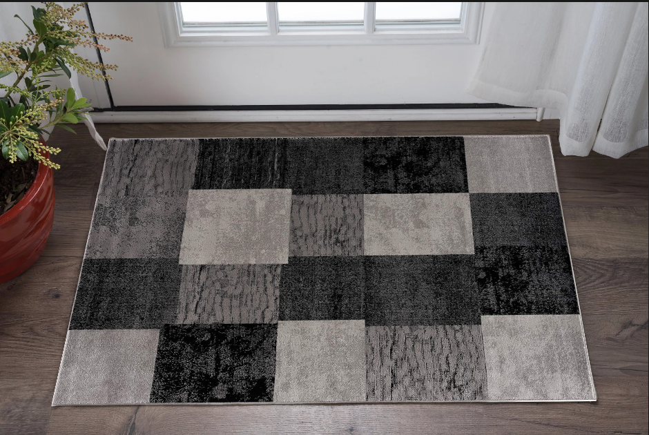 6' X 9' Gray Checkered Dhurrie Area Rug