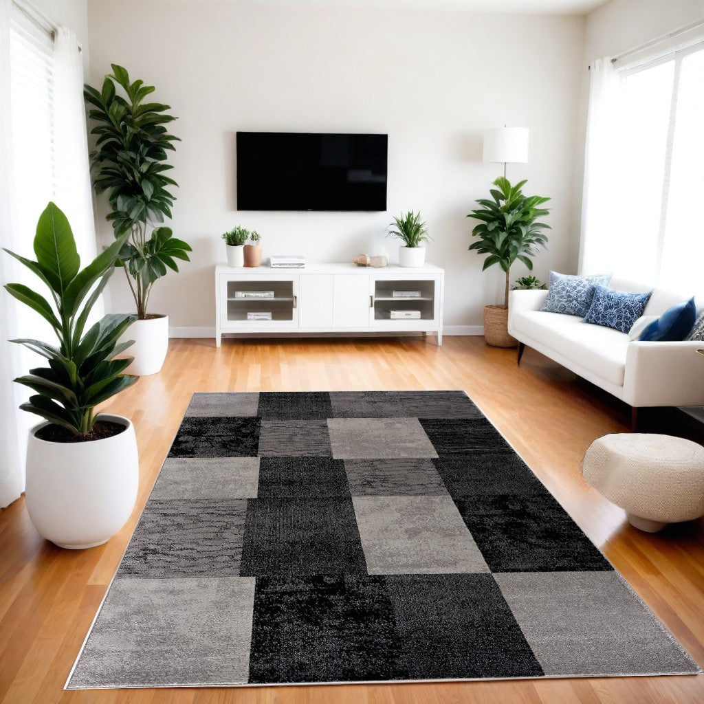 6' X 9' Gray Checkered Dhurrie Area Rug