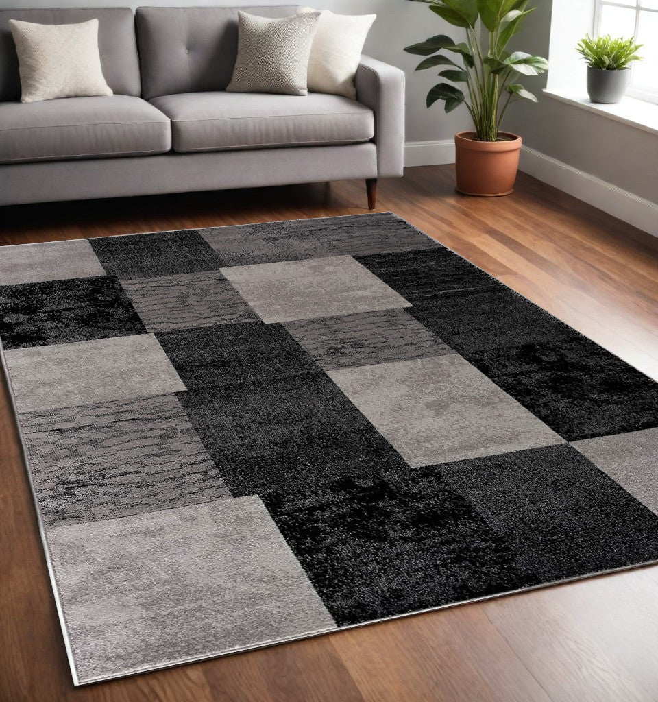 6' X 9' Gray Checkered Dhurrie Area Rug