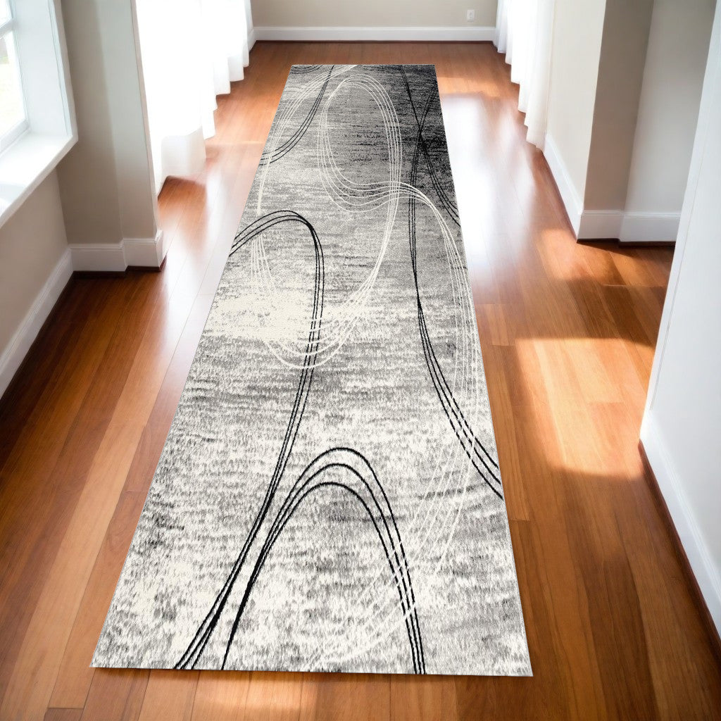 10' Gray Abstract Power Loom Runner Rug