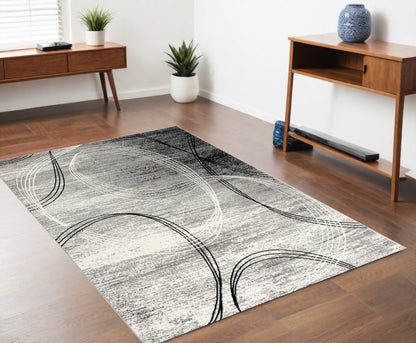 10' Gray Abstract Power Loom Runner Rug