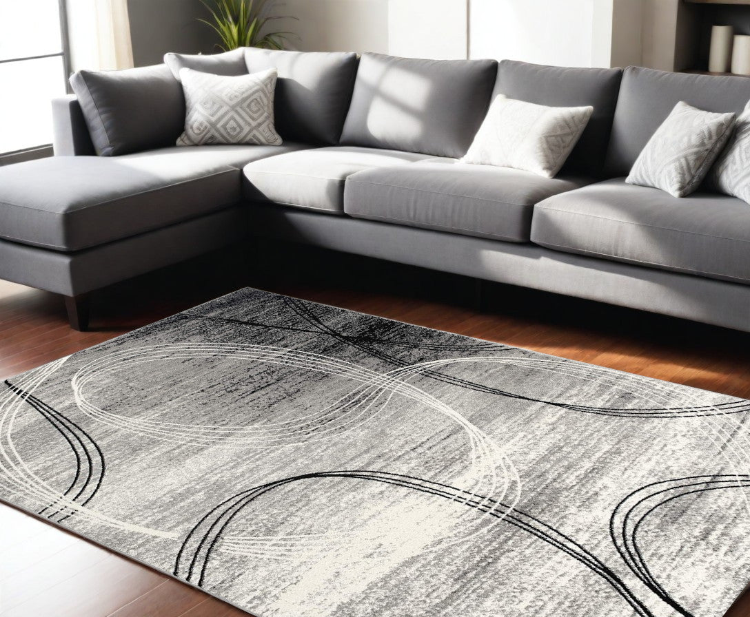 10' Gray Abstract Power Loom Runner Rug