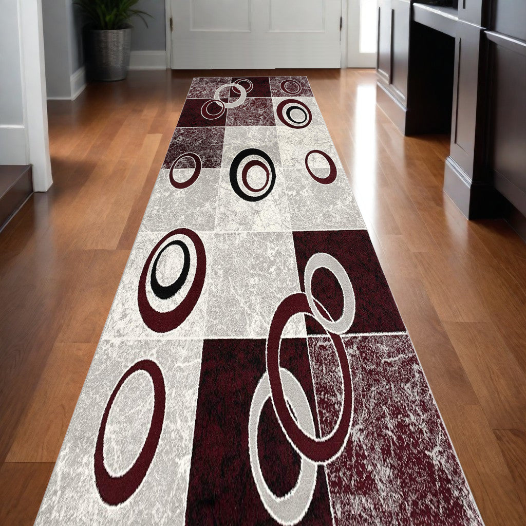 2' X 4' Red Abstract Dhurrie Area Rug