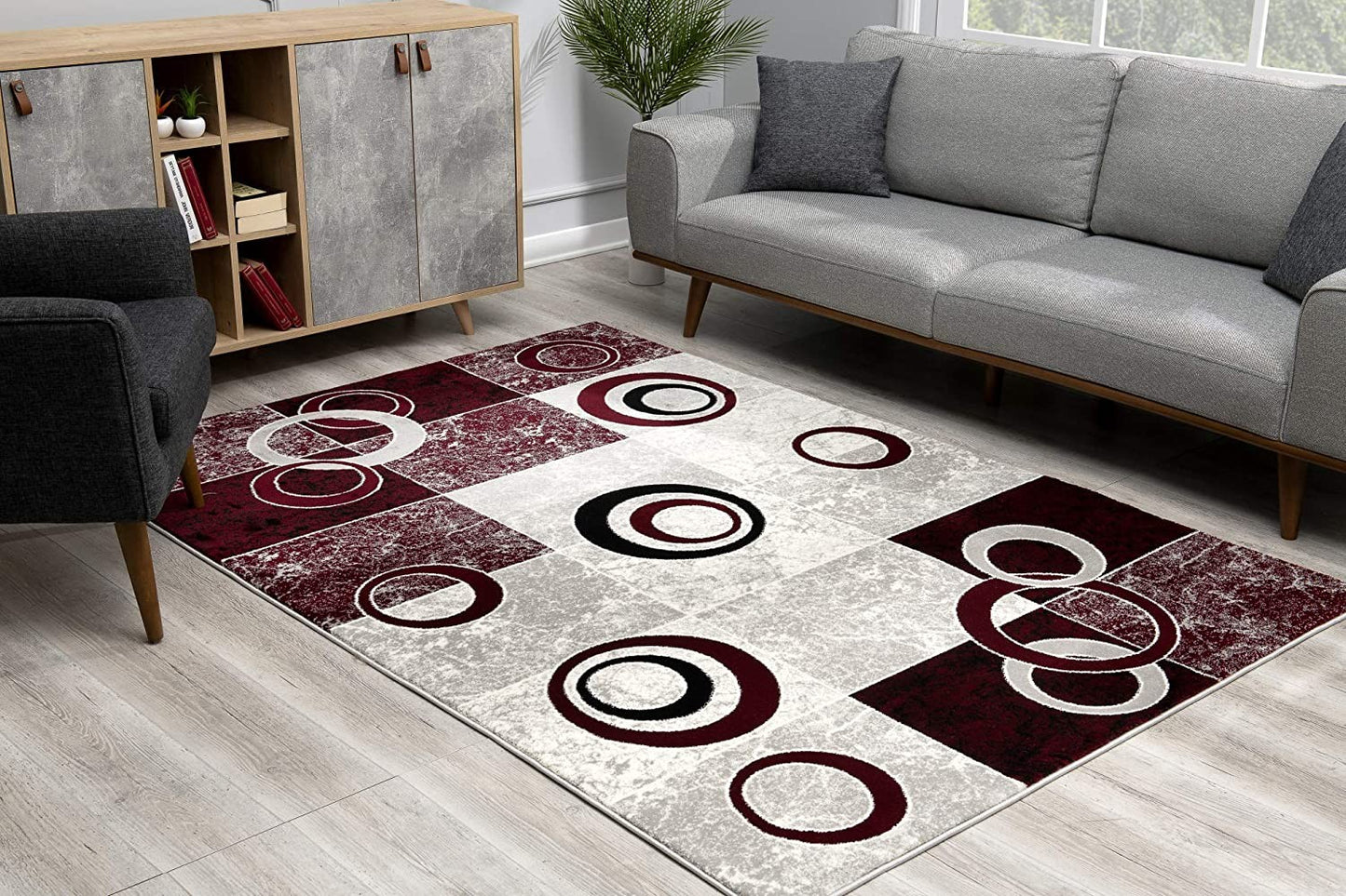 2' X 4' Red Abstract Dhurrie Area Rug