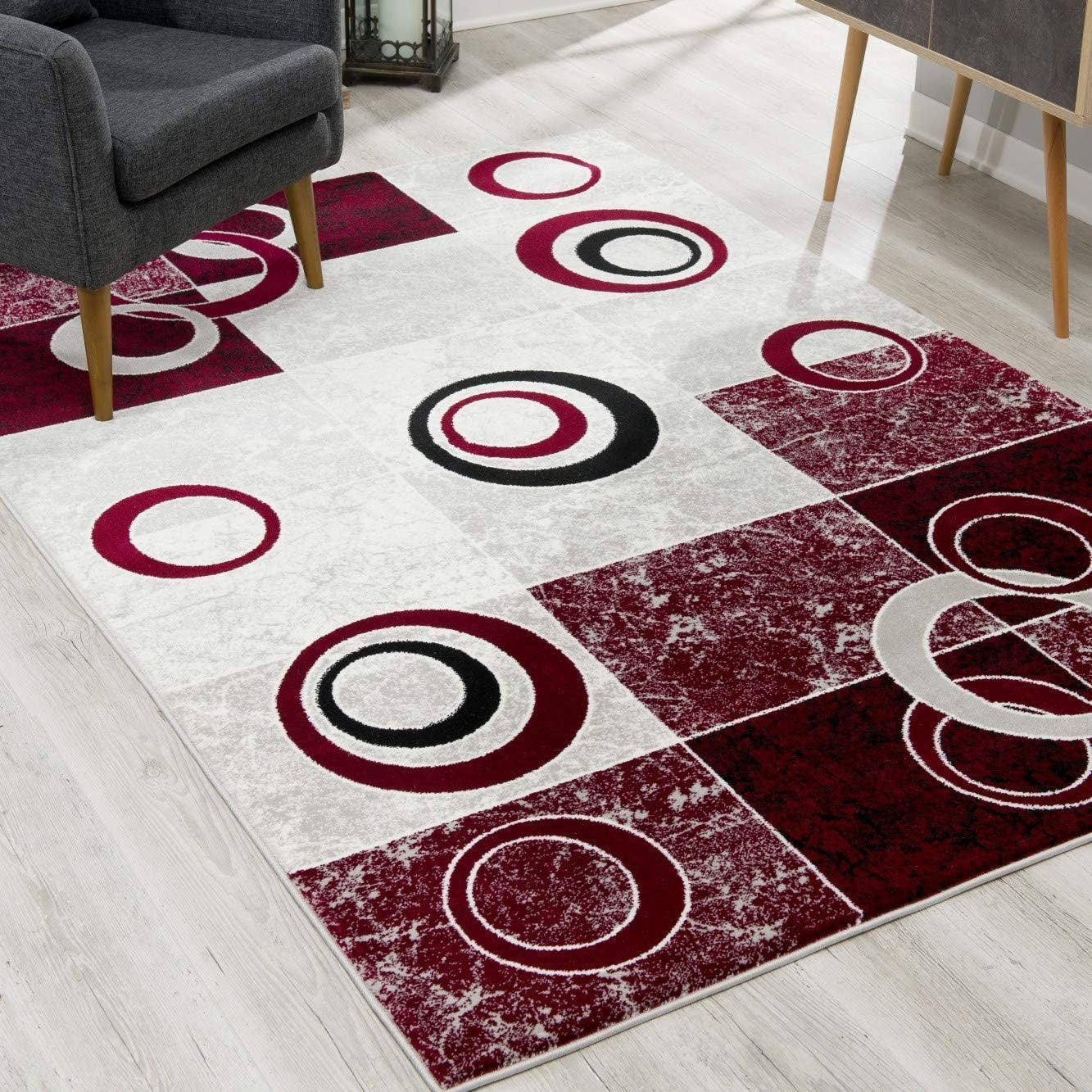 2' X 4' Red Abstract Dhurrie Area Rug