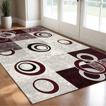 2' X 4' Red Abstract Dhurrie Area Rug