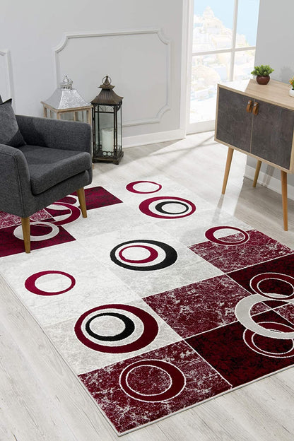 2' X 4' Red Abstract Dhurrie Area Rug