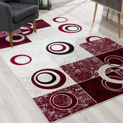 2' X 4' Red Abstract Dhurrie Area Rug