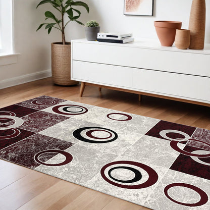 2' X 4' Red Abstract Dhurrie Area Rug