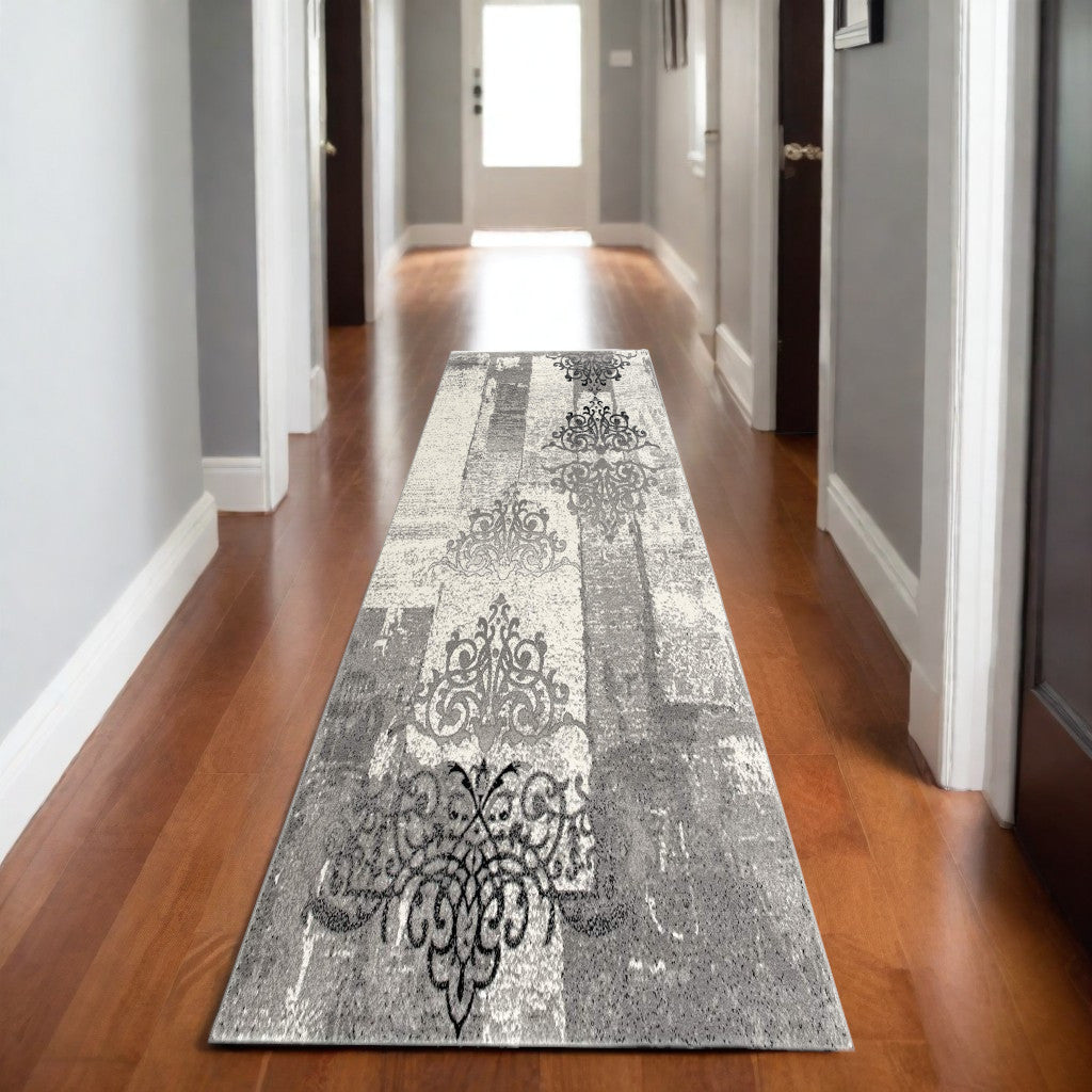 3' X 5' Gray Damask Dhurrie Area Rug