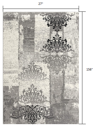 3' X 5' Gray Damask Dhurrie Area Rug