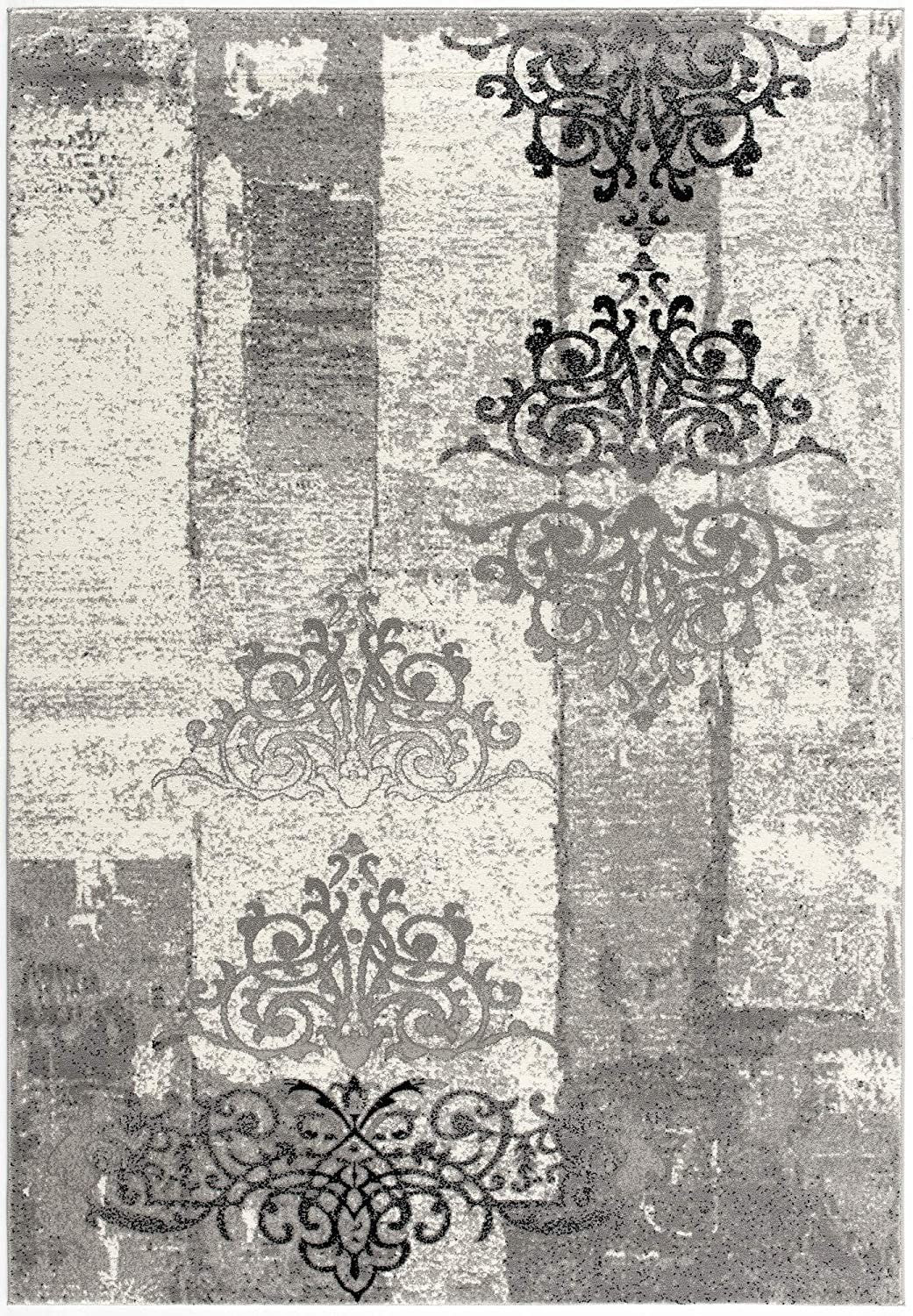 3' X 5' Gray Damask Dhurrie Area Rug