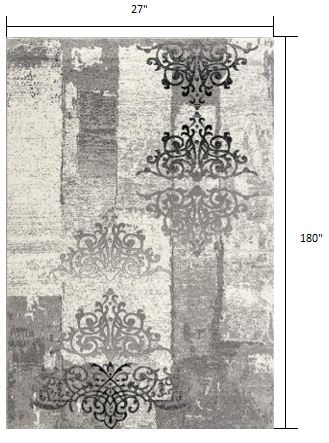 3' X 5' Gray Damask Dhurrie Area Rug