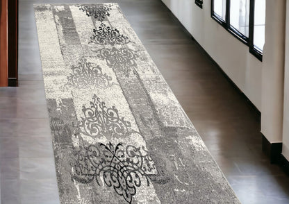 3' X 5' Gray Damask Dhurrie Area Rug