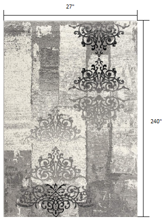 3' X 5' Gray Damask Dhurrie Area Rug