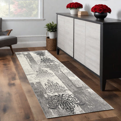 3' X 5' Gray Damask Dhurrie Area Rug