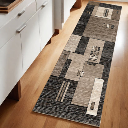 10' Beige Abstract Power Loom Runner Rug