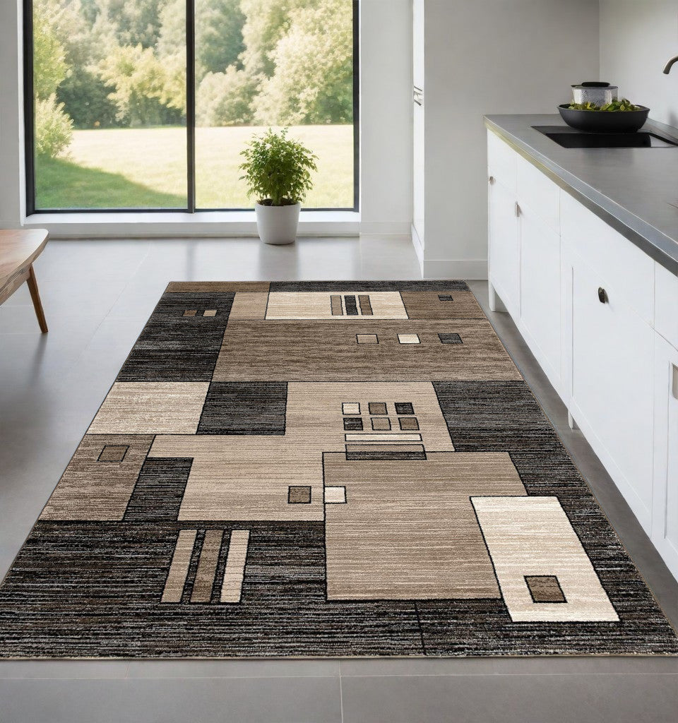 10' Beige Abstract Power Loom Runner Rug