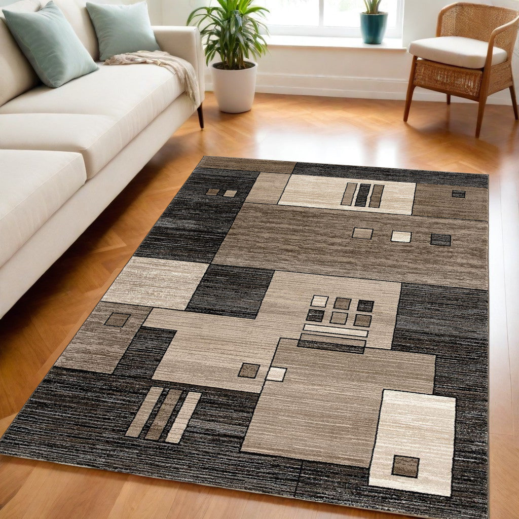 10' Beige Abstract Power Loom Runner Rug