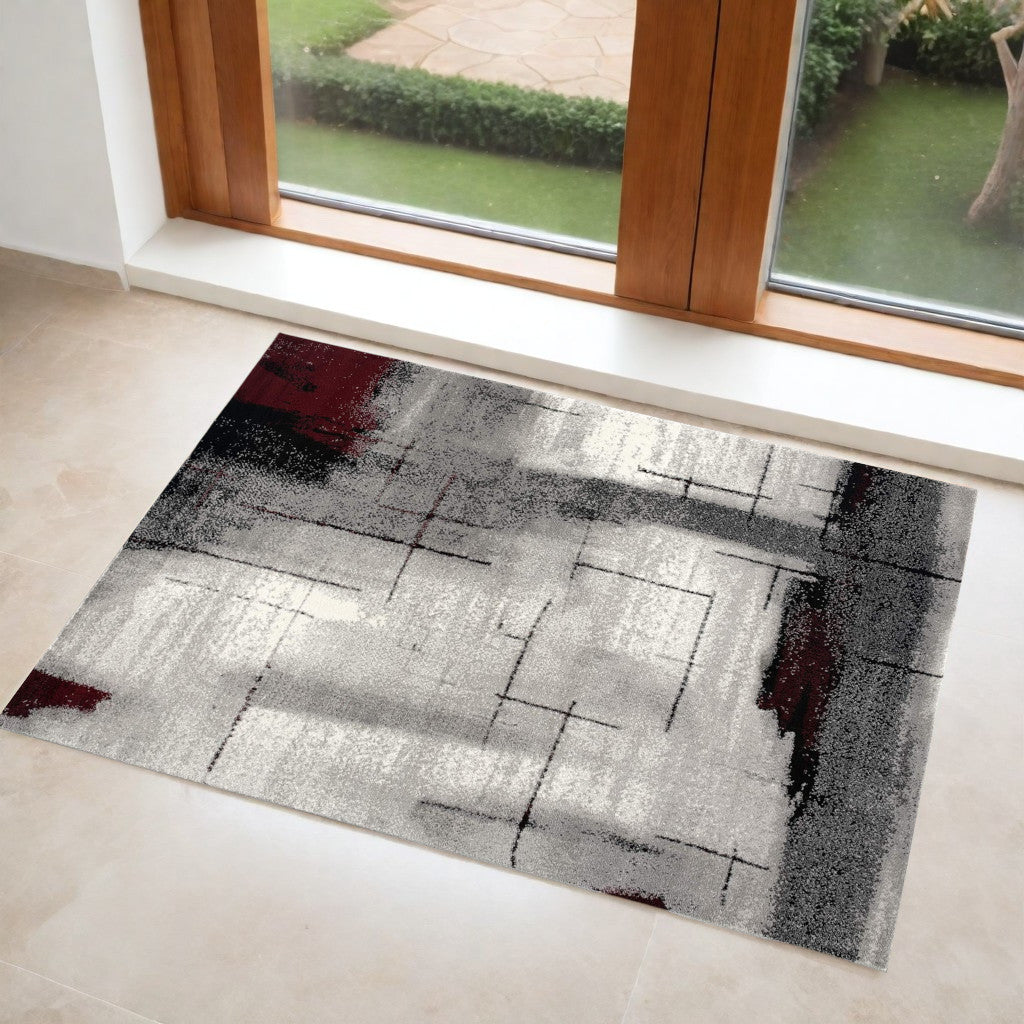 5' X 7' Gray Abstract Dhurrie Area Rug