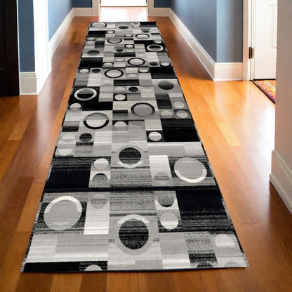 10' Gray Abstract Power Loom Runner Rug